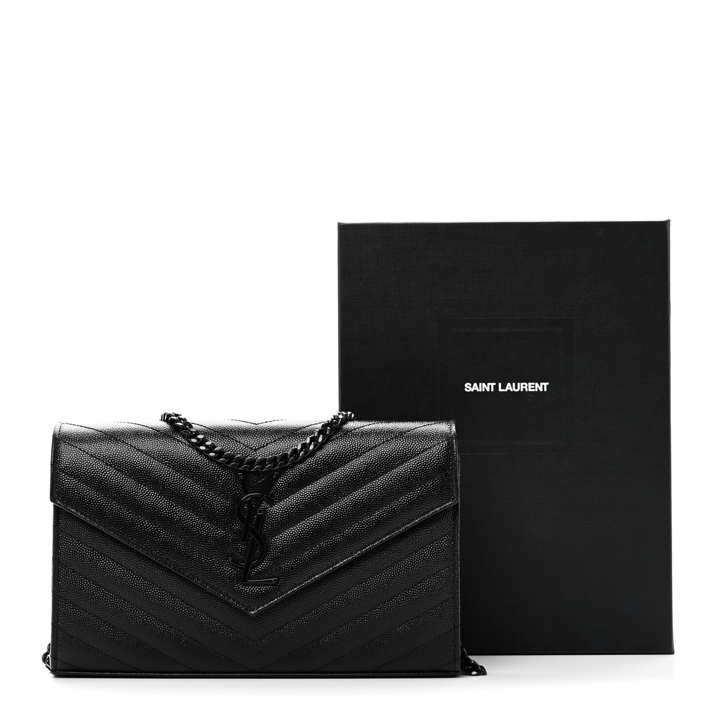Grain De Poudre Matelasse Chevron Monogram Monochrome Chain Wallet Black