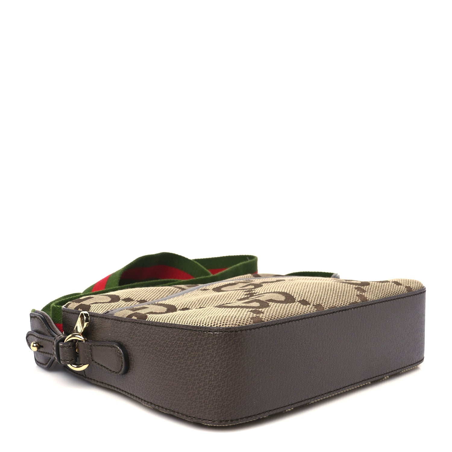 Gucci Monogram Jumbo GG Textured Dollar Calfskin Web Messenger Shoulder Bag Camel Ebony New Acero 4 of 10