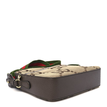 Gucci Monogram Jumbo GG Textured Dollar Calfskin Web Messenger Shoulder Bag Camel Ebony New Acero 4 of 10