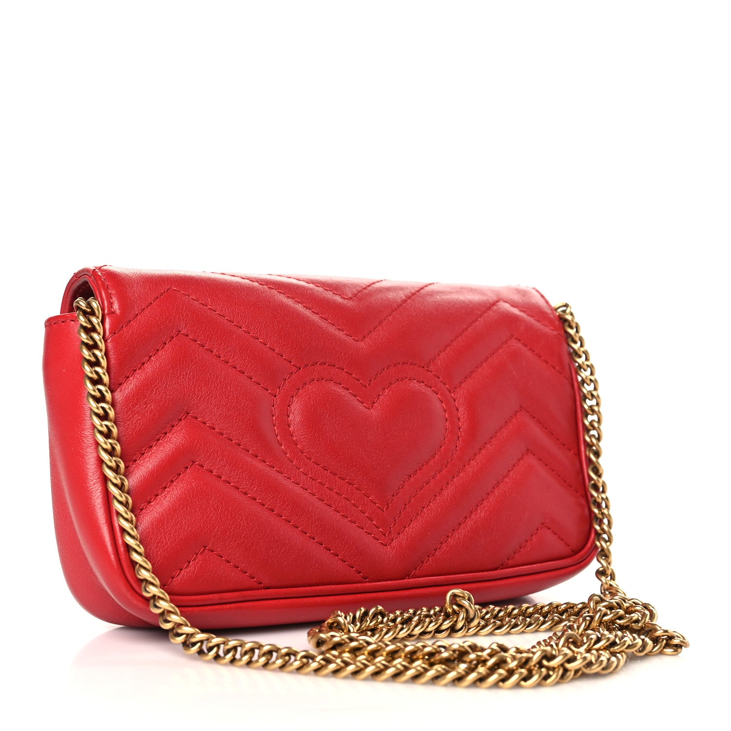 Gucci Calfskin Matelasse Super Mini GG Marmont Shoulder Bag Hibiscus Red 3 of 9