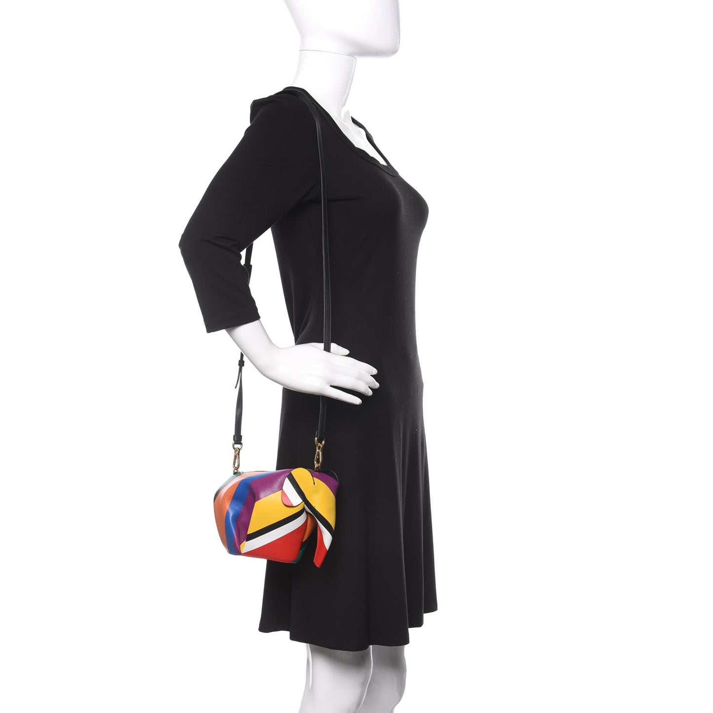 Calfskin Mini Striped Elephant Crossbody Bag Multicolor