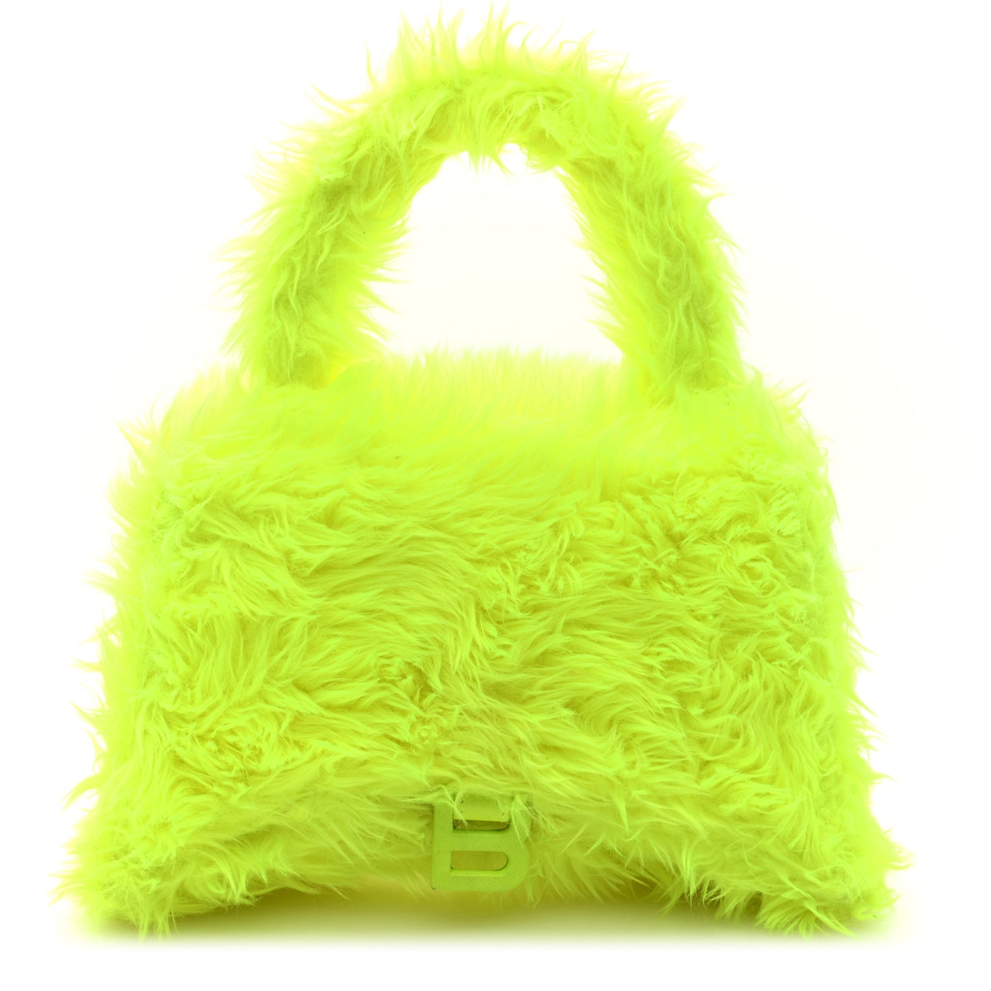 Faux Fur Medium Fluffy Hourglass Top Handle Bag Fluo Yellow