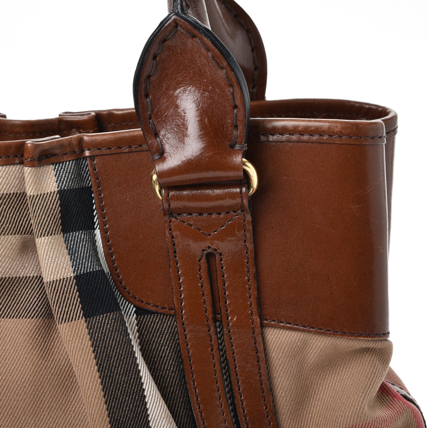 Burberry House Check Bridle Calfskin Small Whipstitch Tote Dark Tan 14 of 18