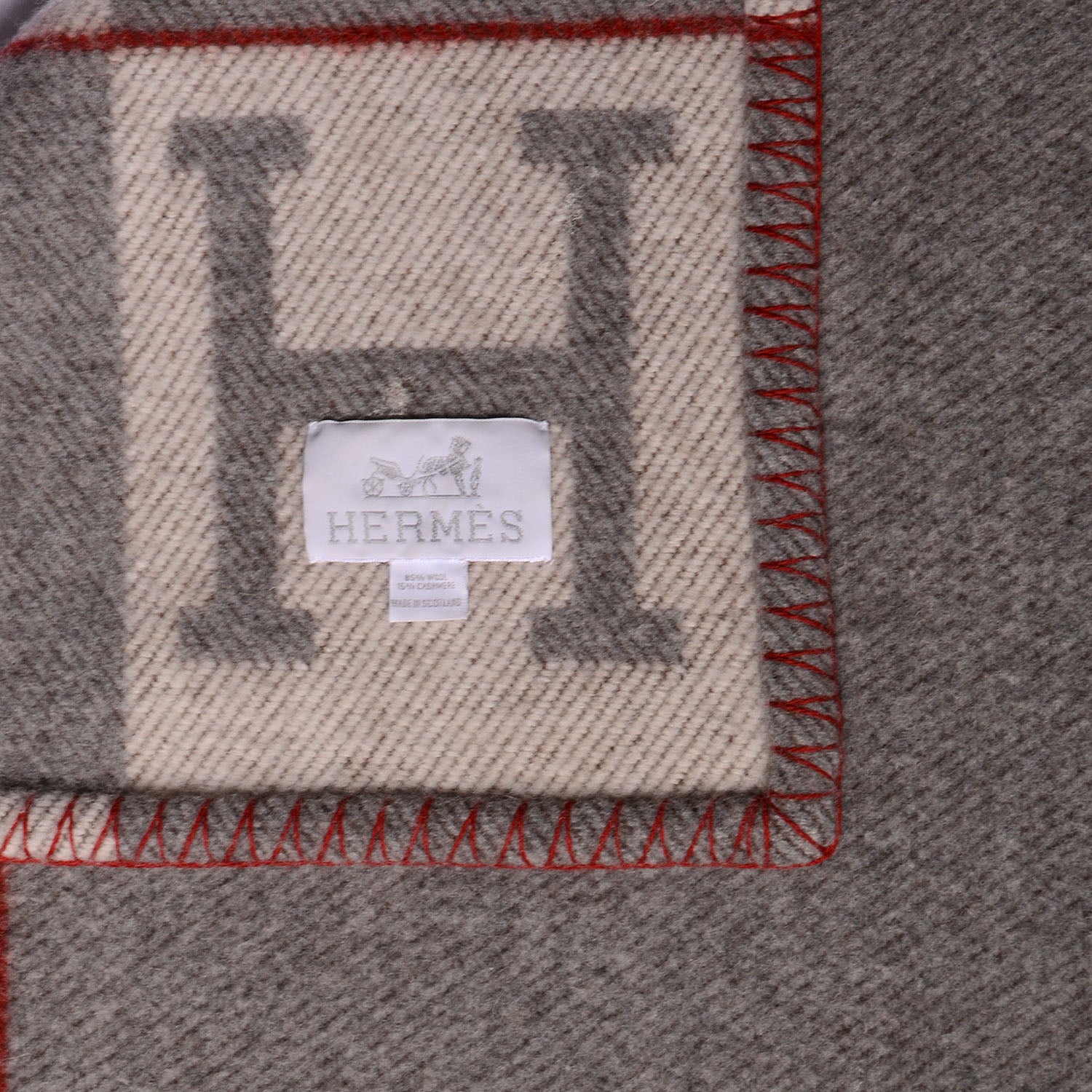 Hermes Wool Cashmere Signature Avalon Blanket Grey 5 of 6