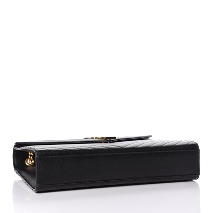 Saint Laurent Grain De Poudre Matelasse Chevron Large Monogram Satchel Black 4 of 9