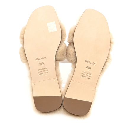 Hermes Woolskin Oran Sandals 38.5 Beige Argile 5 of 8