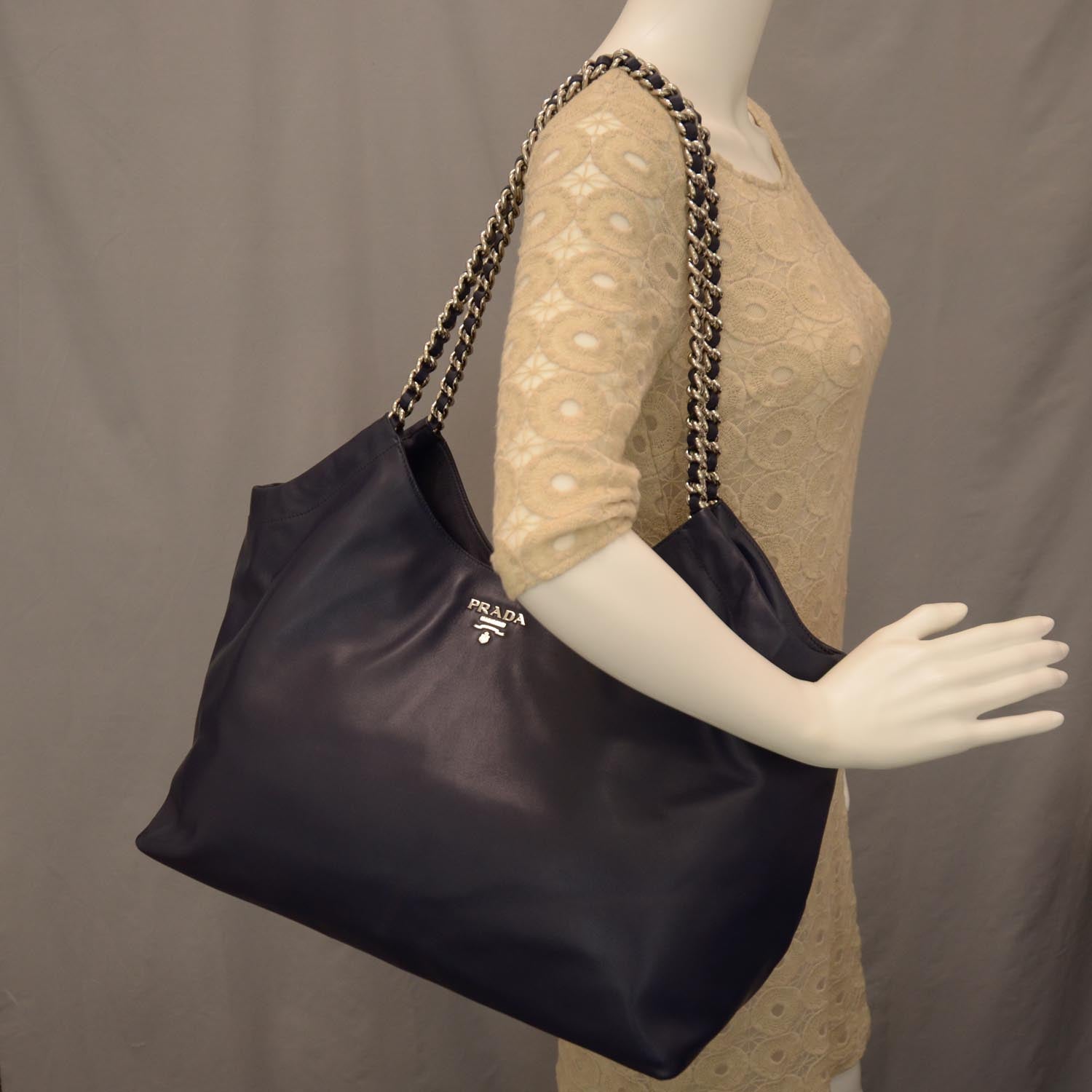 Prada Soft Calf Chain Tote Baltico 2 of 8