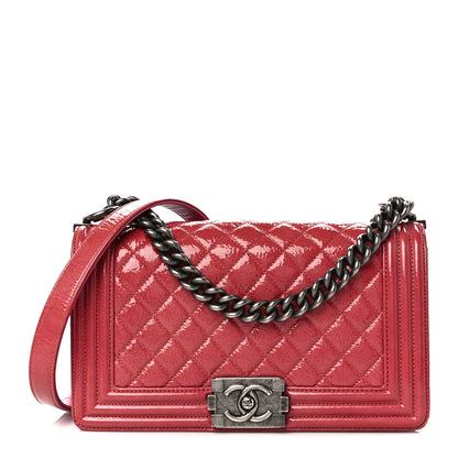 Chanel Distressed Patent Quilted Medium Boy Flap Pink Pink 1 of 10
