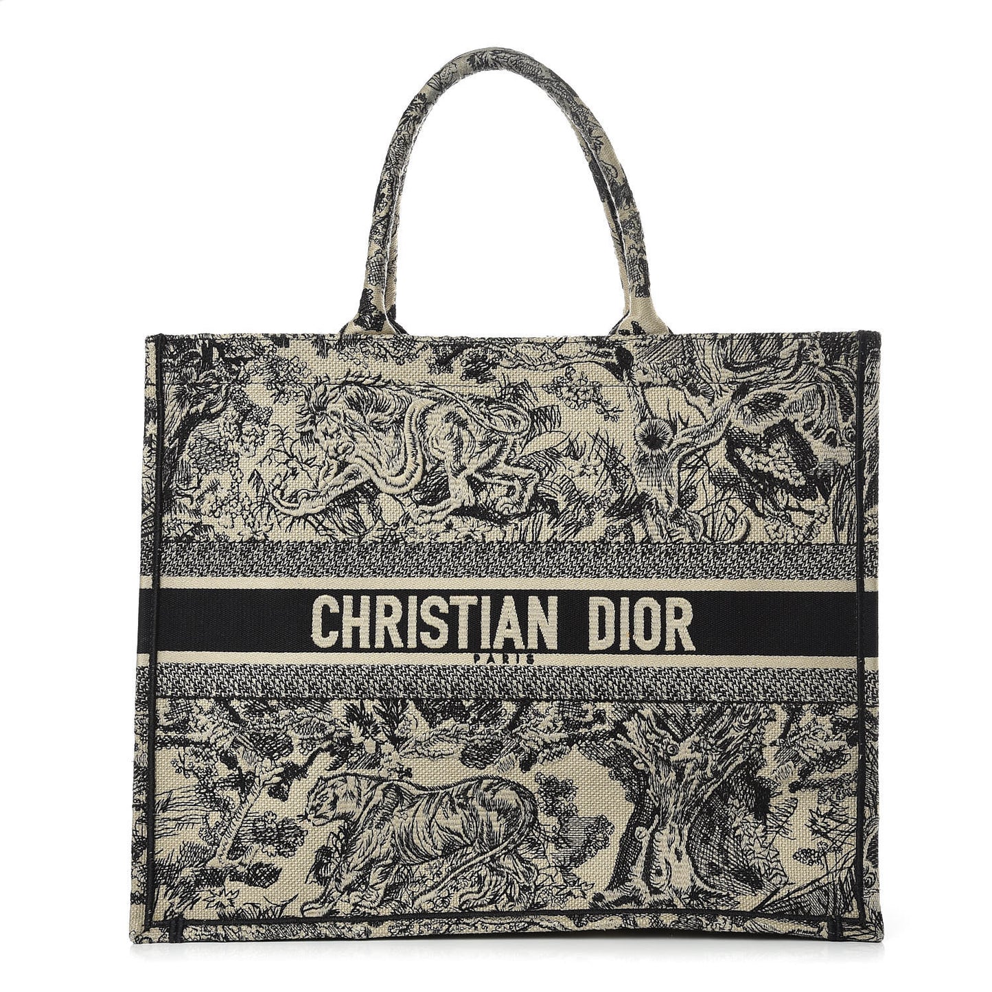 Canvas Embroidered Large Dioriviera Toile De Jouy Book Tote Black