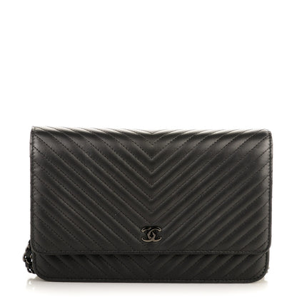 Chanel Calfskin Chevron Wallet On Chain WOC So Black 1 of 16