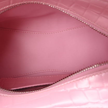 Balenciaga Semi Shiny Calfskin Crocodile Embossed Neo Classic Silver Hardware Mini City Pink 5 of 11