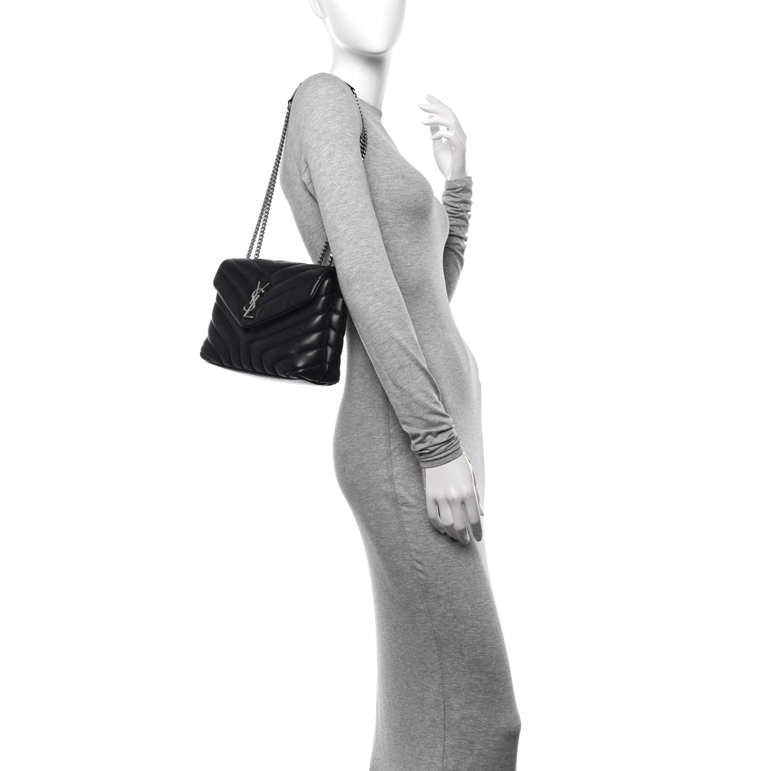 Saint Laurent Calfskin Y Quilted Monogram Small Loulou Chain Satchel Black 2 of 11
