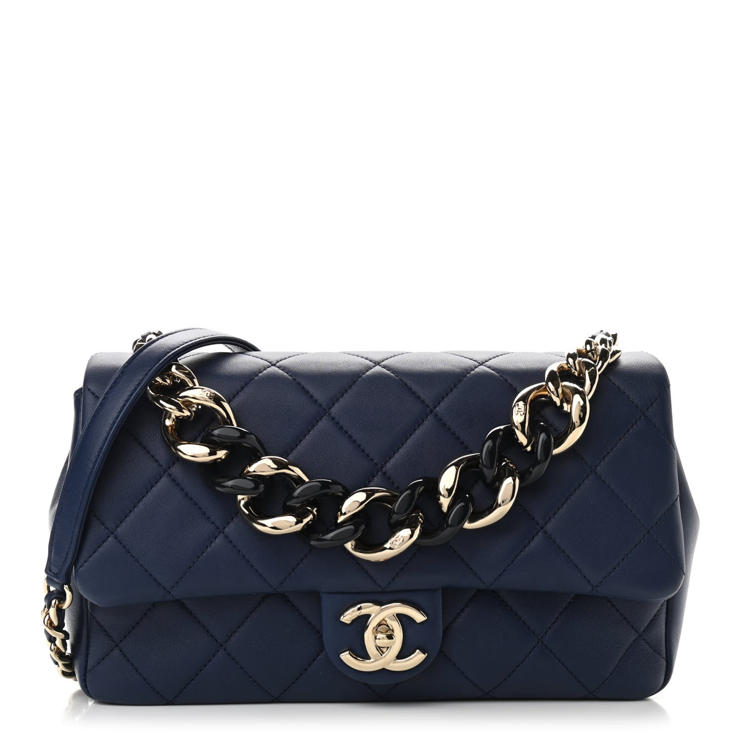 Chanel Lambskin Quilted Resin Bi-Color Chain Flap Bag Navy 1 of 13