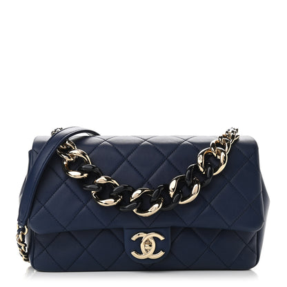 Chanel Lambskin Quilted Resin Bi-Color Chain Flap Bag Navy 1 of 13