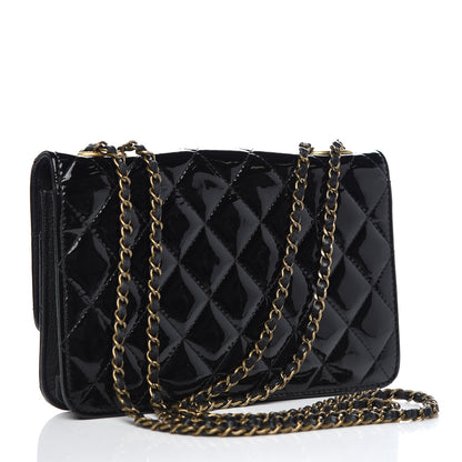 Chanel Patent Goatskin Quilted CC Eyelet Wallet On Chain WOC Black 3 of 9
