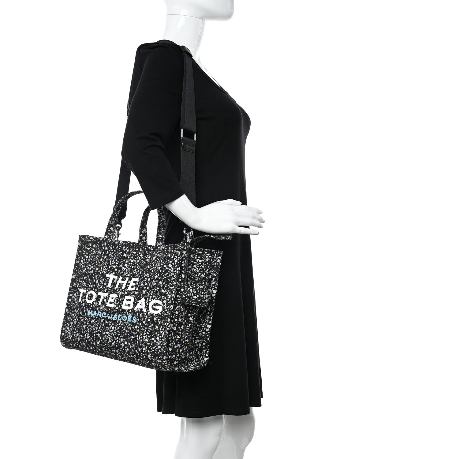 Marc Jacobs Cotton Canvas Floral Print Medium The Traveler Tote Bag Black 2 of 9