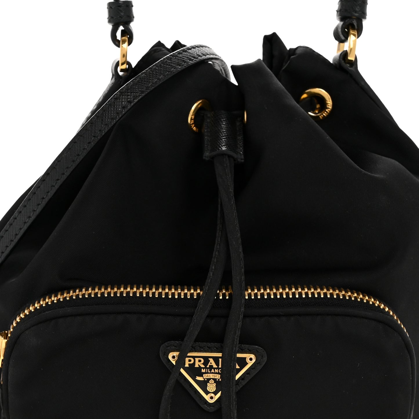 Saffiano Tessuto Nylon Mini Bucket Crossbody Bag Black