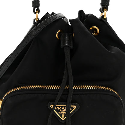 Prada Saffiano Tessuto Nylon Mini Bucket Crossbody Bag Black 9 of 13