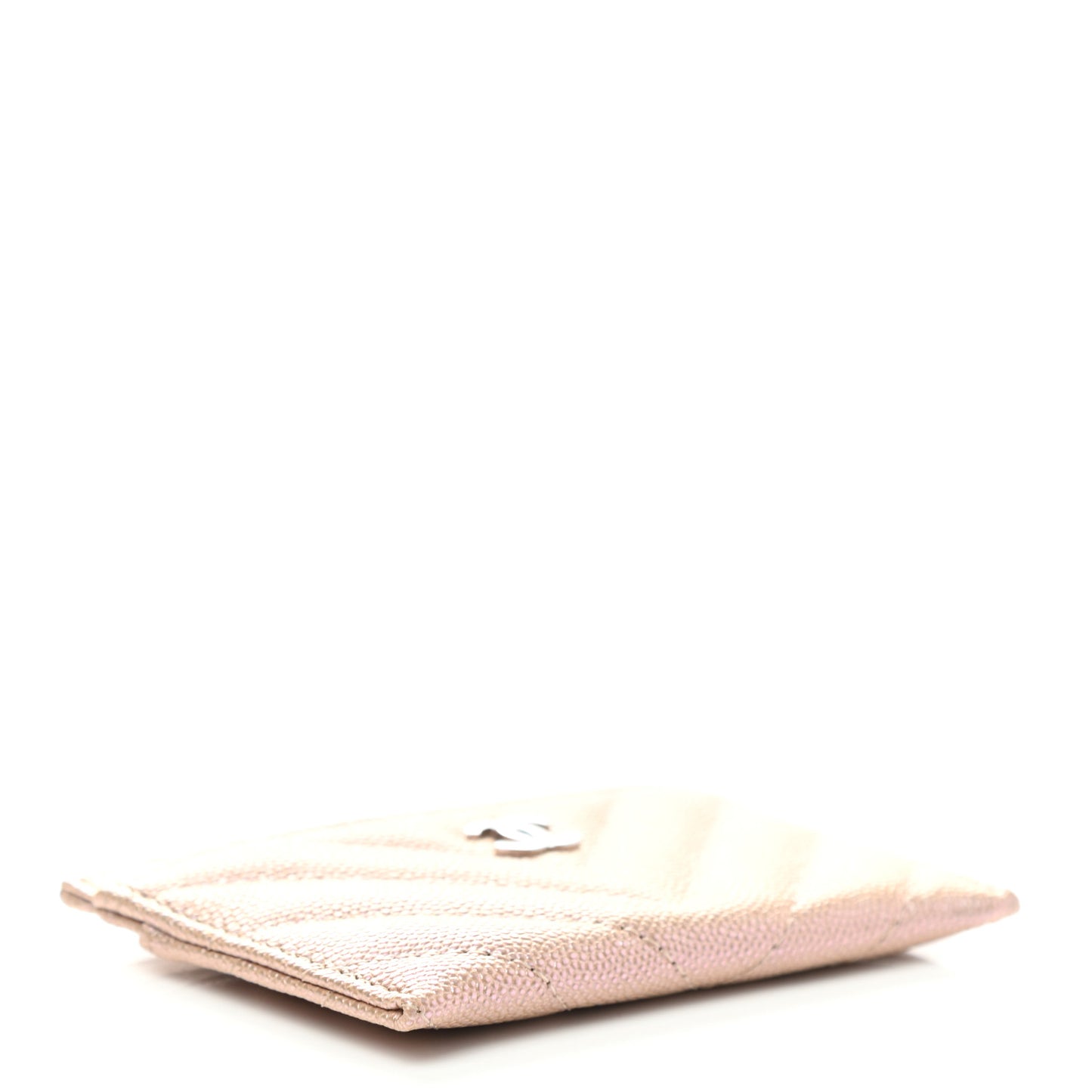 Iridescent Caviar Chevron Quilted Card Holder Beige