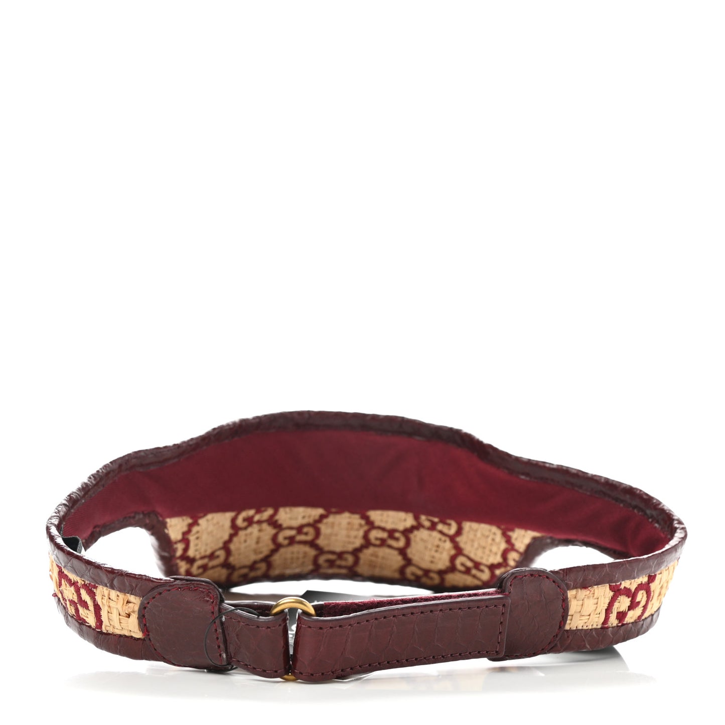 Raffia Elaphe GG Monogram Embroidered Afraa Visor L Ivory Bordeaux