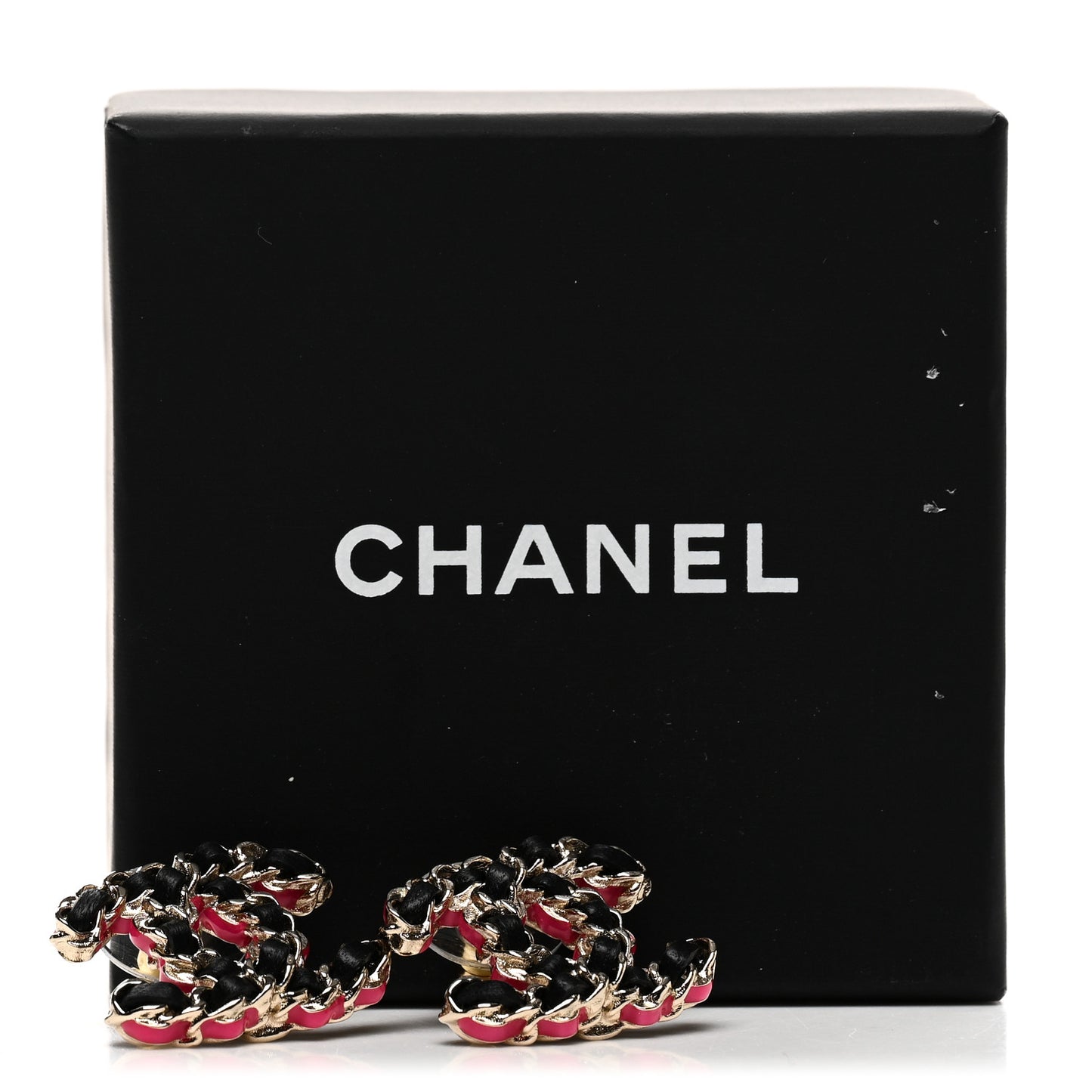 Lambskin CC Chain Earrings Black Gold Pink