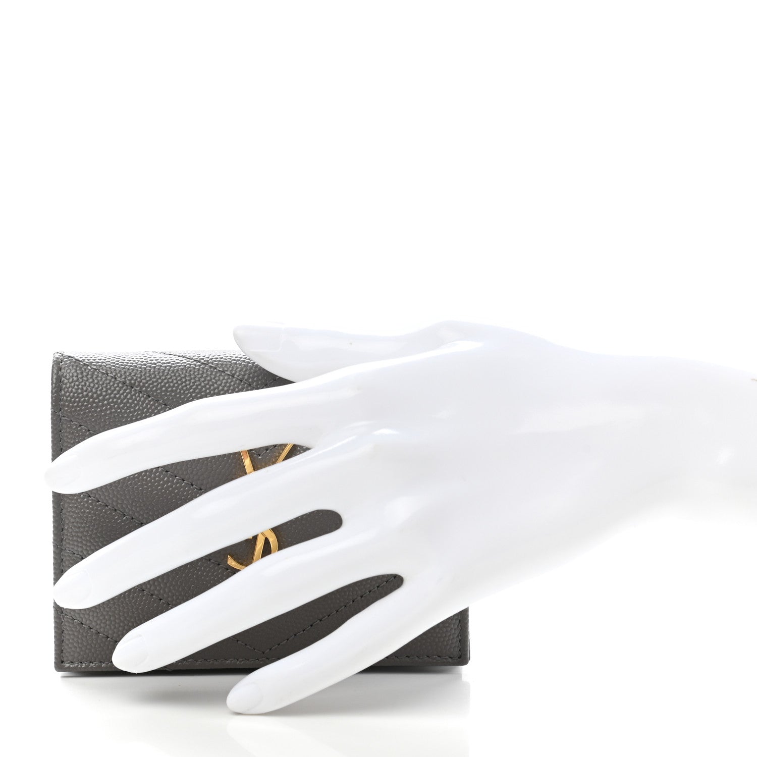 Saint Laurent Grain De Poudre Matelasse Chevron Monogram Flap Card Case Storm 2 of 6