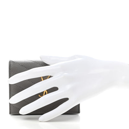Saint Laurent Grain De Poudre Matelasse Chevron Monogram Flap Card Case Storm 2 of 6