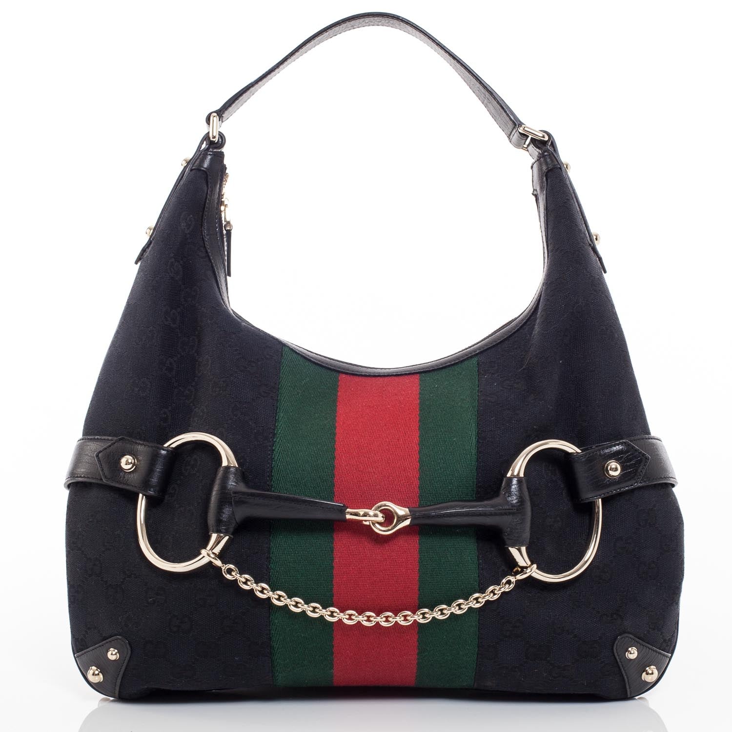 Gucci Monogram Large Horsebit Web Hobo Black 1 of 8