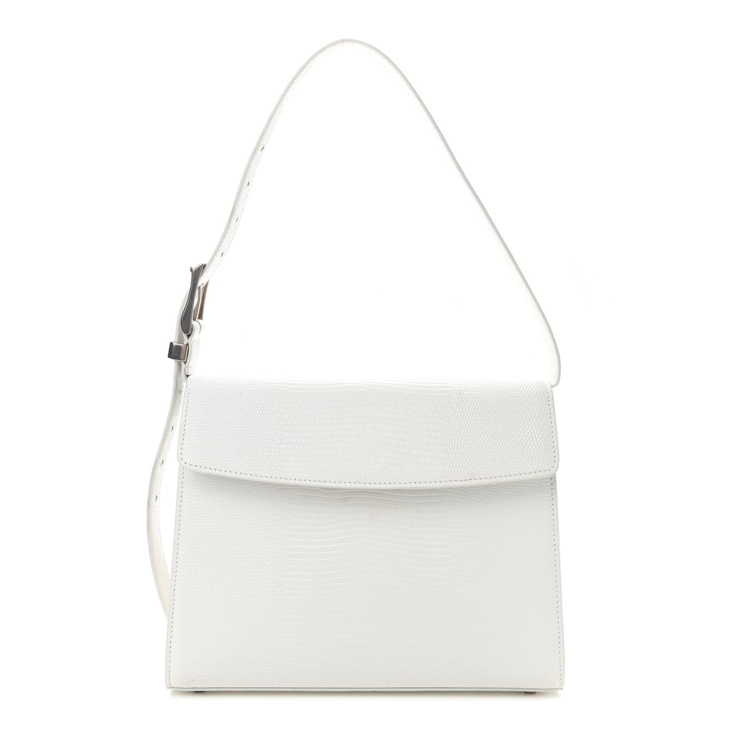 Patent Calfskin Lizard Embossed Medium Ghost Shoulder Bag Optic White