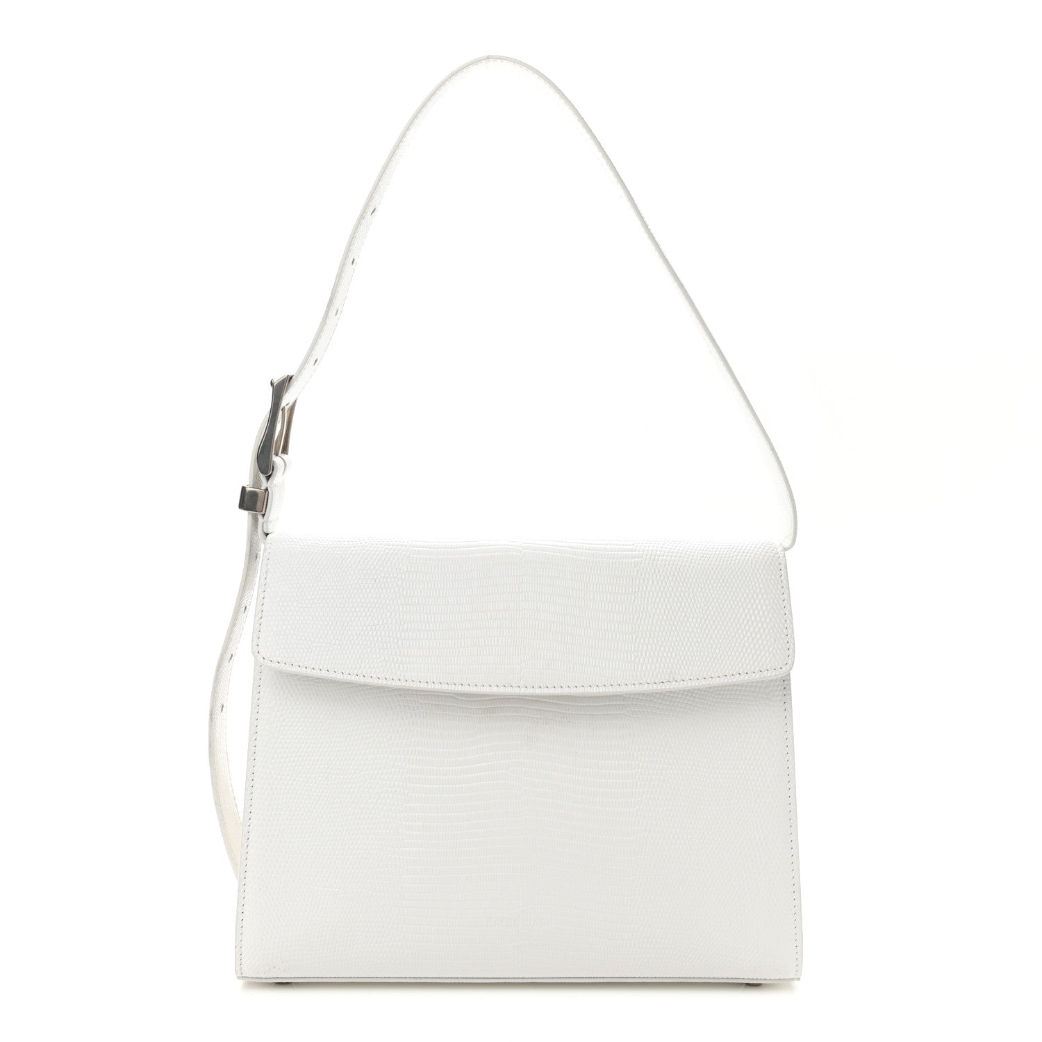 Balenciaga Patent Calfskin Lizard Embossed Medium Ghost Shoulder Bag Optic White 1 of 13