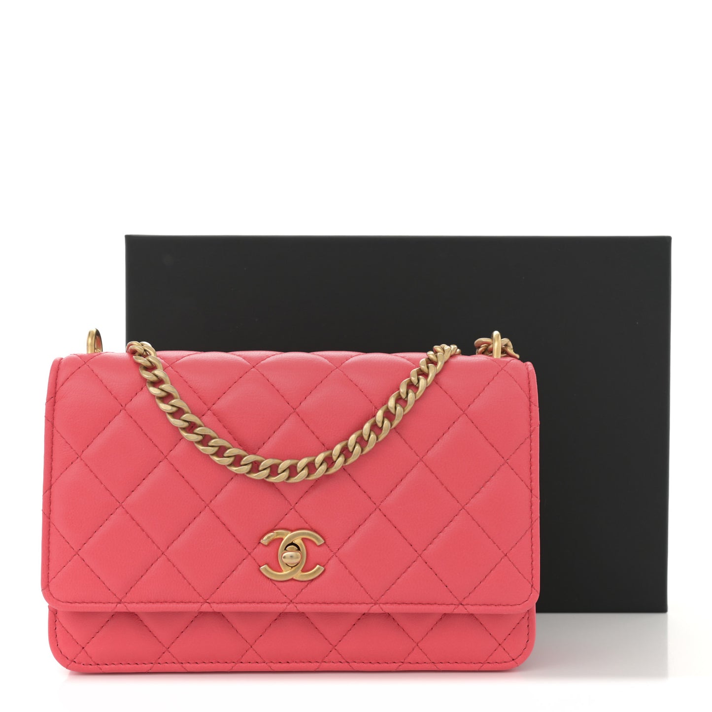 Lambskin Quilted Sweet Camellia Wallet On Chain WOC Coral