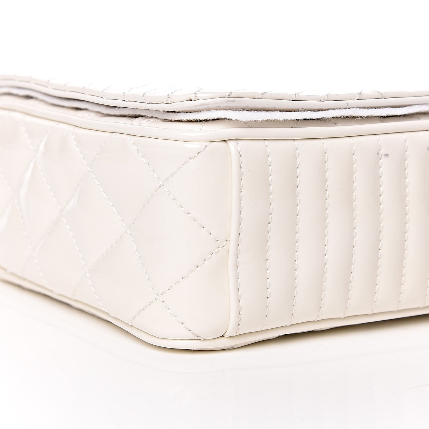 Glazed Calfskin Quilted Medium Coco Boy Flap White