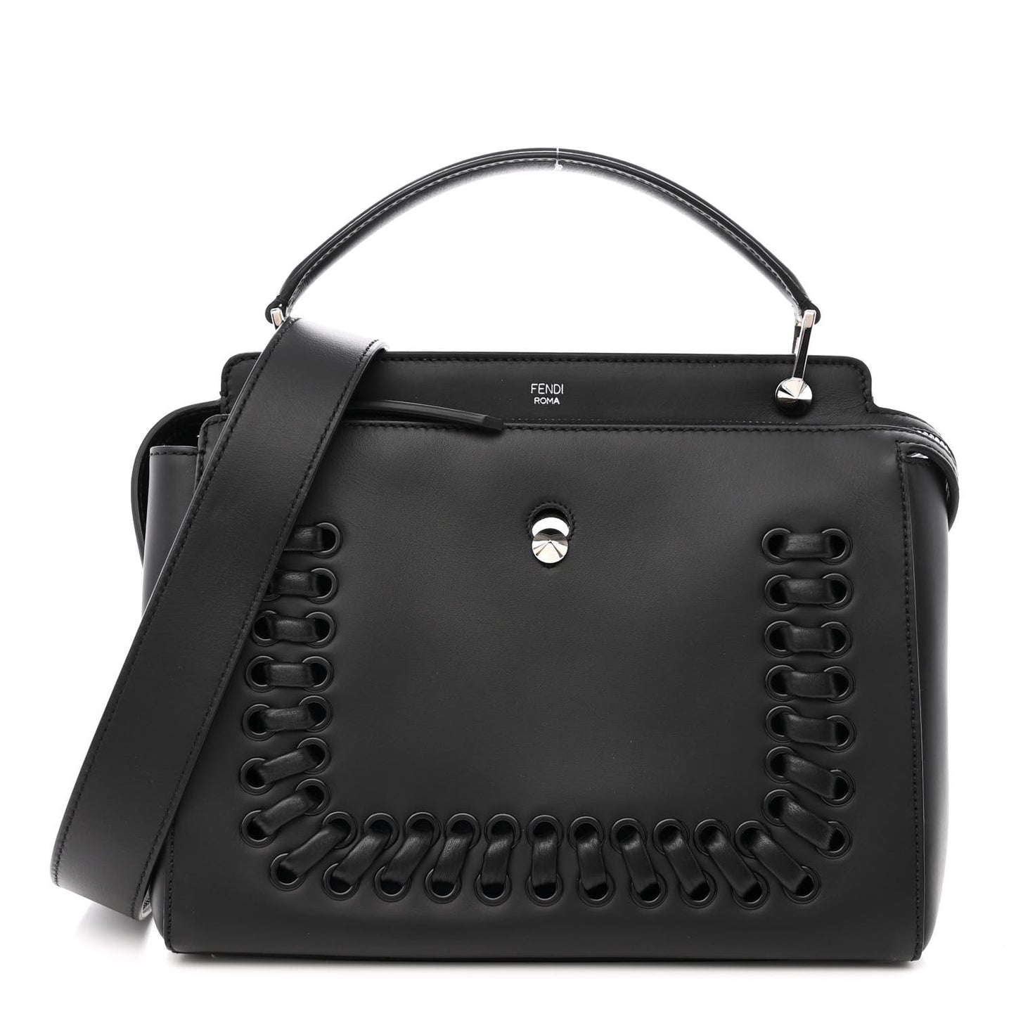Vitello Baltico Dolce Shiny Nappa Lace Up DotCom Satchel Black Blue