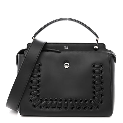 Fendi Vitello Baltico Dolce Shiny Nappa Lace Up DotCom Satchel Black Blue 1 of 11