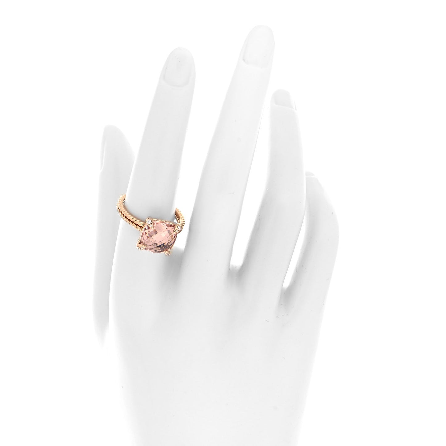 18K Rose Gold Diamond Morganite 11mm Chatelaine Ring 57 8
