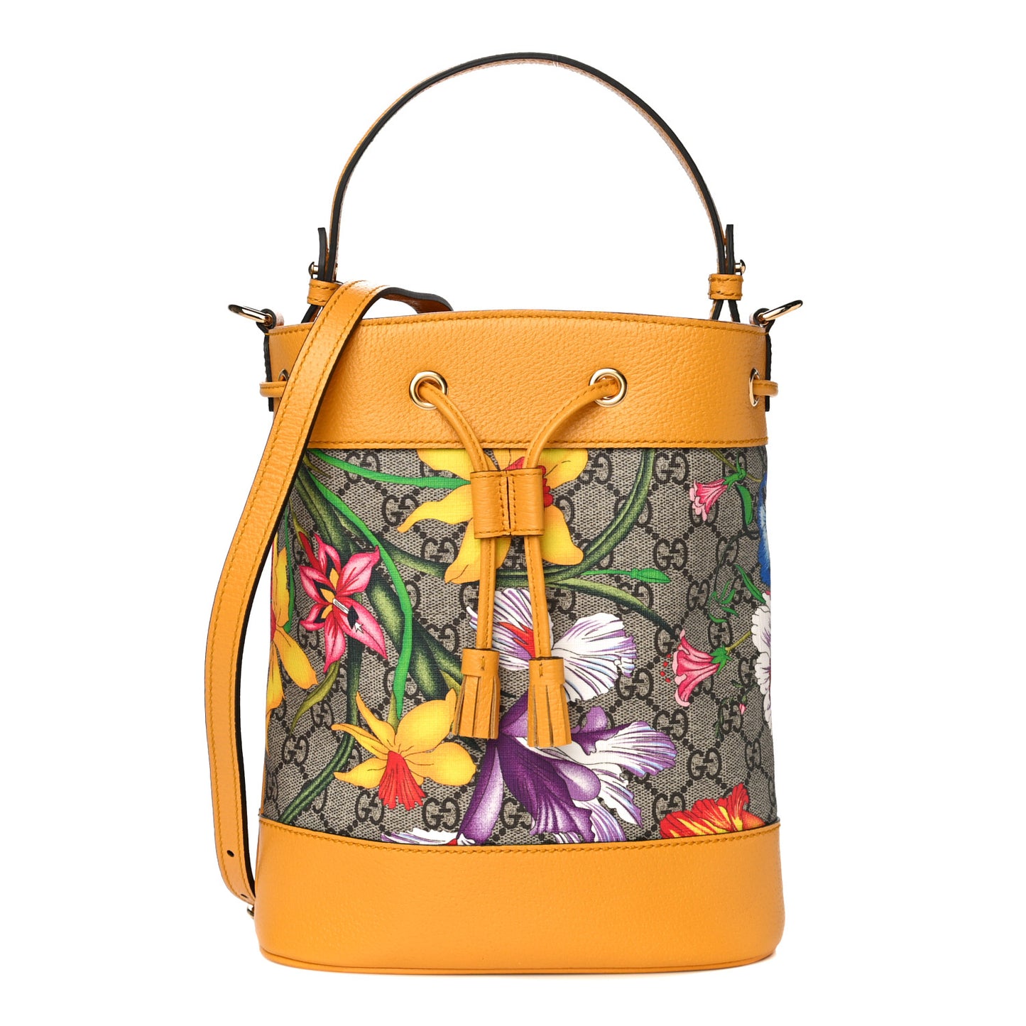GG Supreme Monogram Flora Small Ophidia Bucket Bag Beige Multicolor Crop