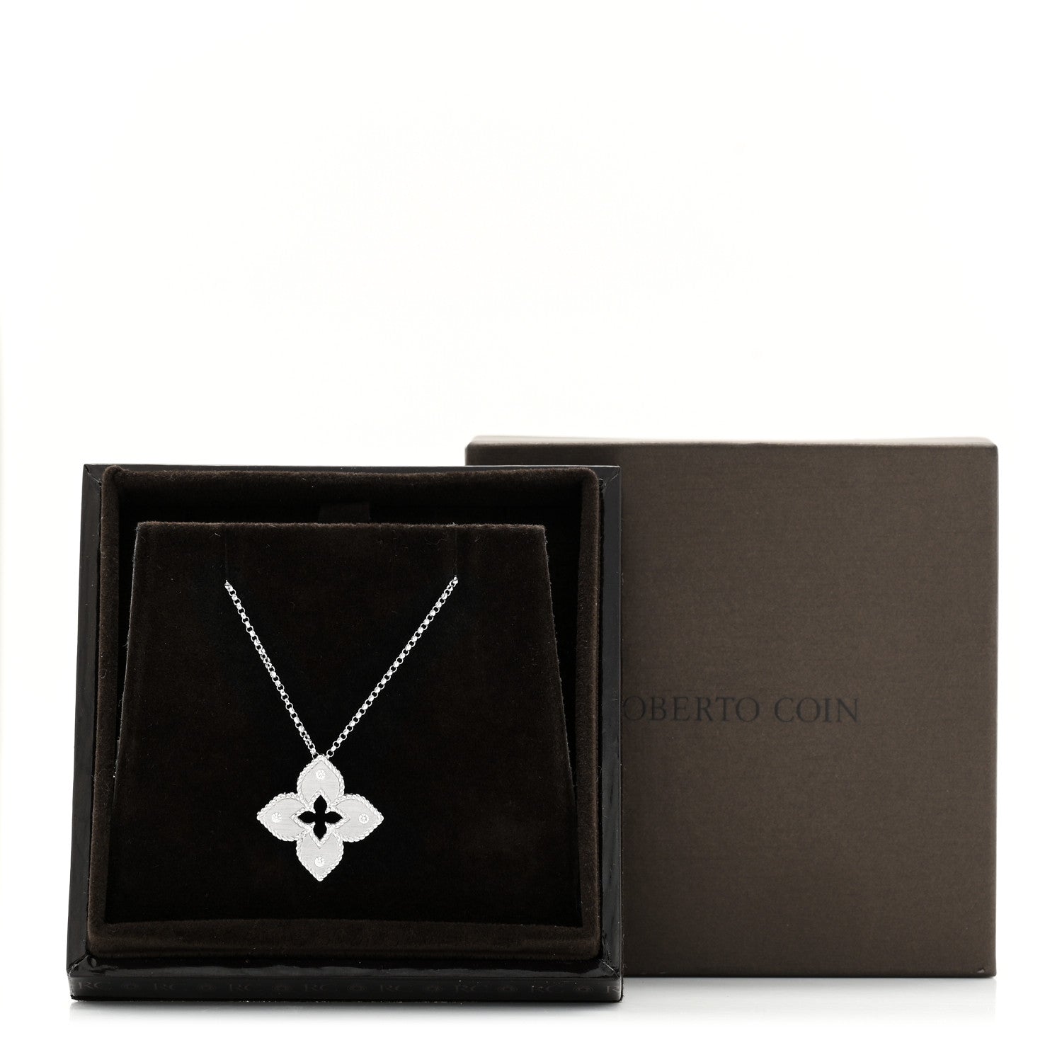 Roberto Coin 18K White Gold Diamond Petite Venetian Princess Flower Pendant Necklace 8 of 8
