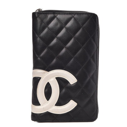 Chanel Calfskin Cambon Zip Around Organizer Wallet Black White 1 of 14