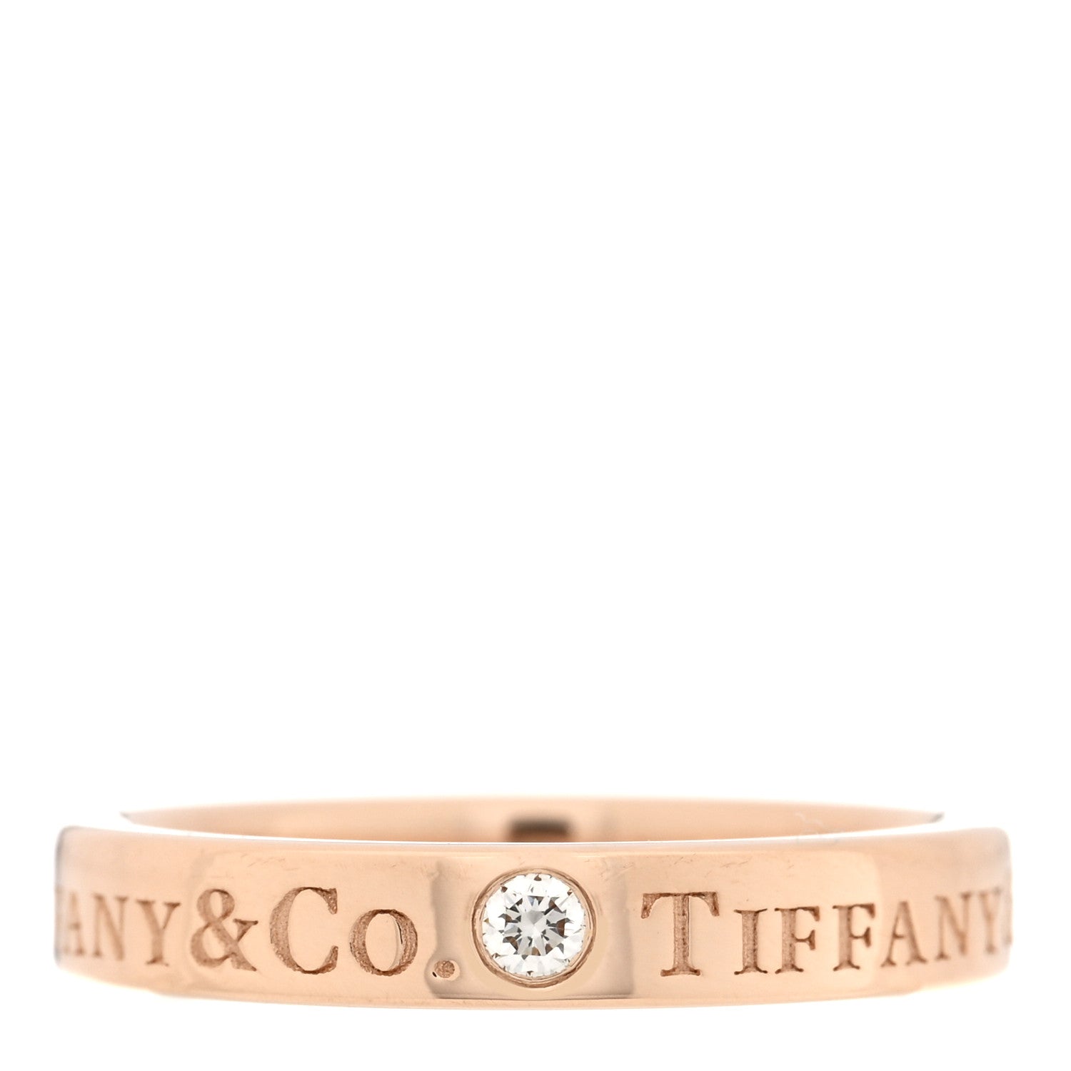 Tiffany 18K Rose Gold Diamond 3mm Logo Band Ring 45 3.25 1 of 5