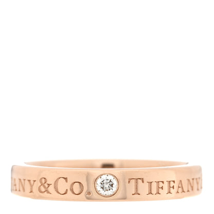 Tiffany 18K Rose Gold Diamond 3mm Logo Band Ring 45 3.25 1 of 5