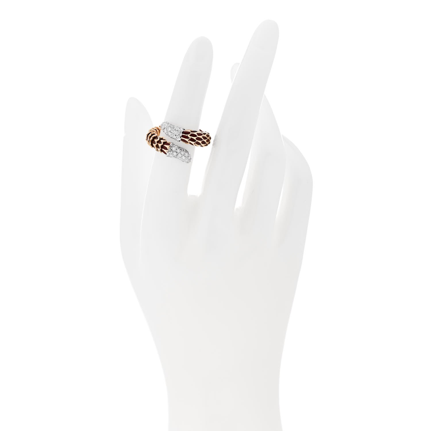 Roberto Coin 18K Yellow White Gold Enamel Diamond Cobra Ring 52 6 Red 2 of 4