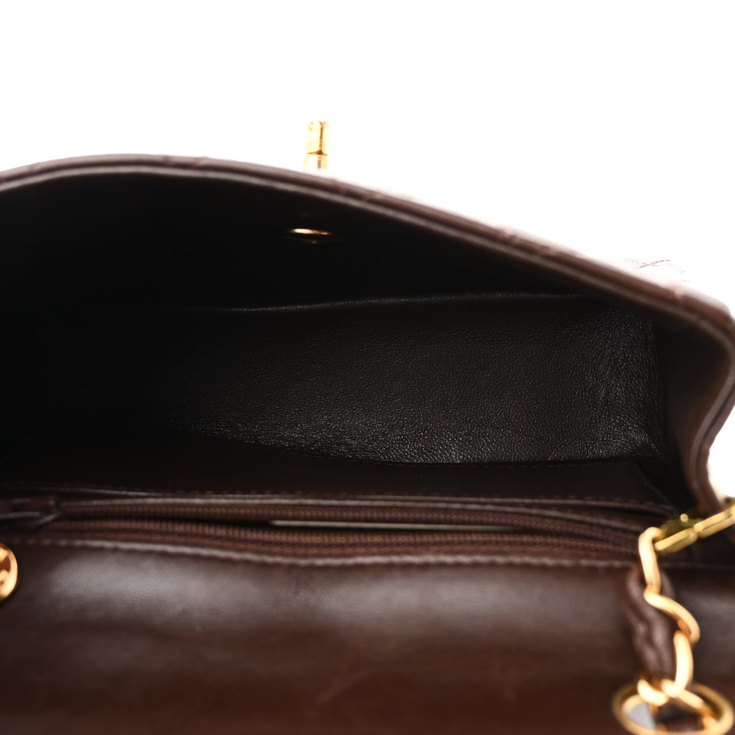 Lambskin Quilted Mini Square Flap Bag Dark Brown