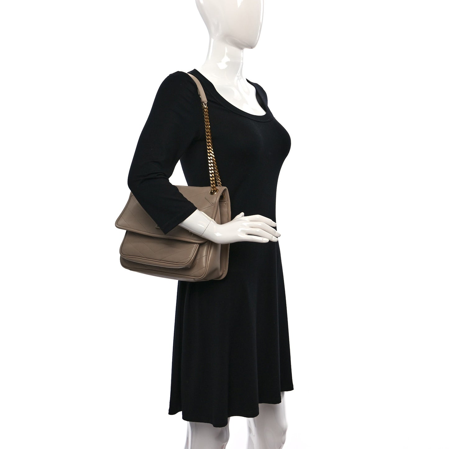 Lambskin Matelasse Monogram Medium Niki Chain Satchel Light Taupe