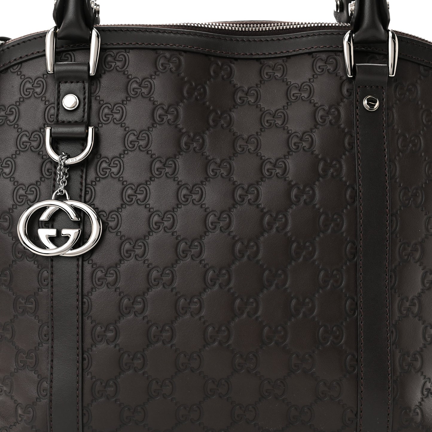 Guccissima Medium GG Charm Dome Satchel Dark Brown