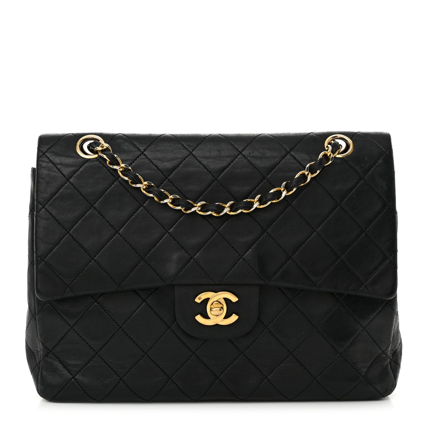 Lambskin Quilted Medium Double Flap Black