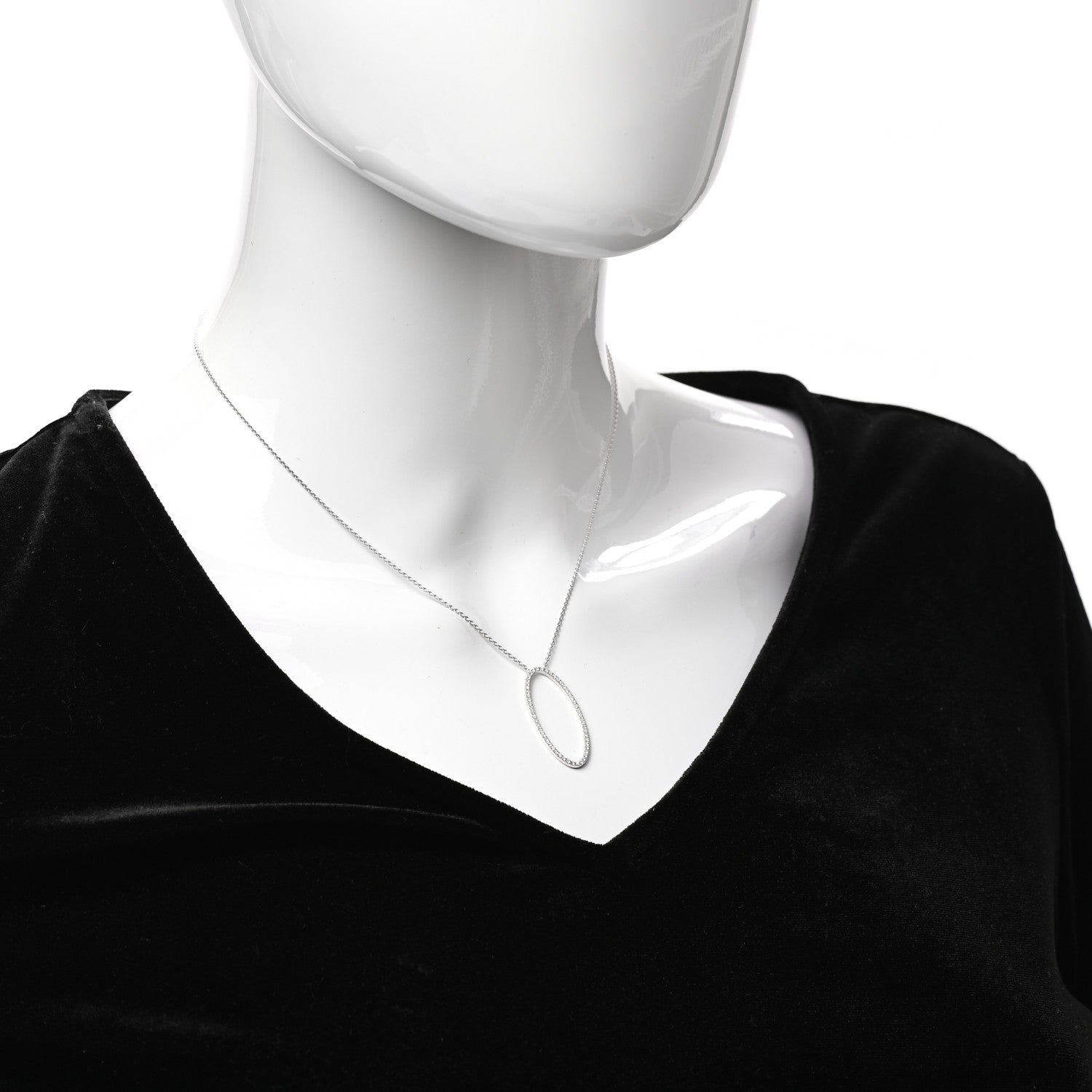Tiffany 18K White Gold Diamond Metro Oval Pendant Necklace 2 of 6