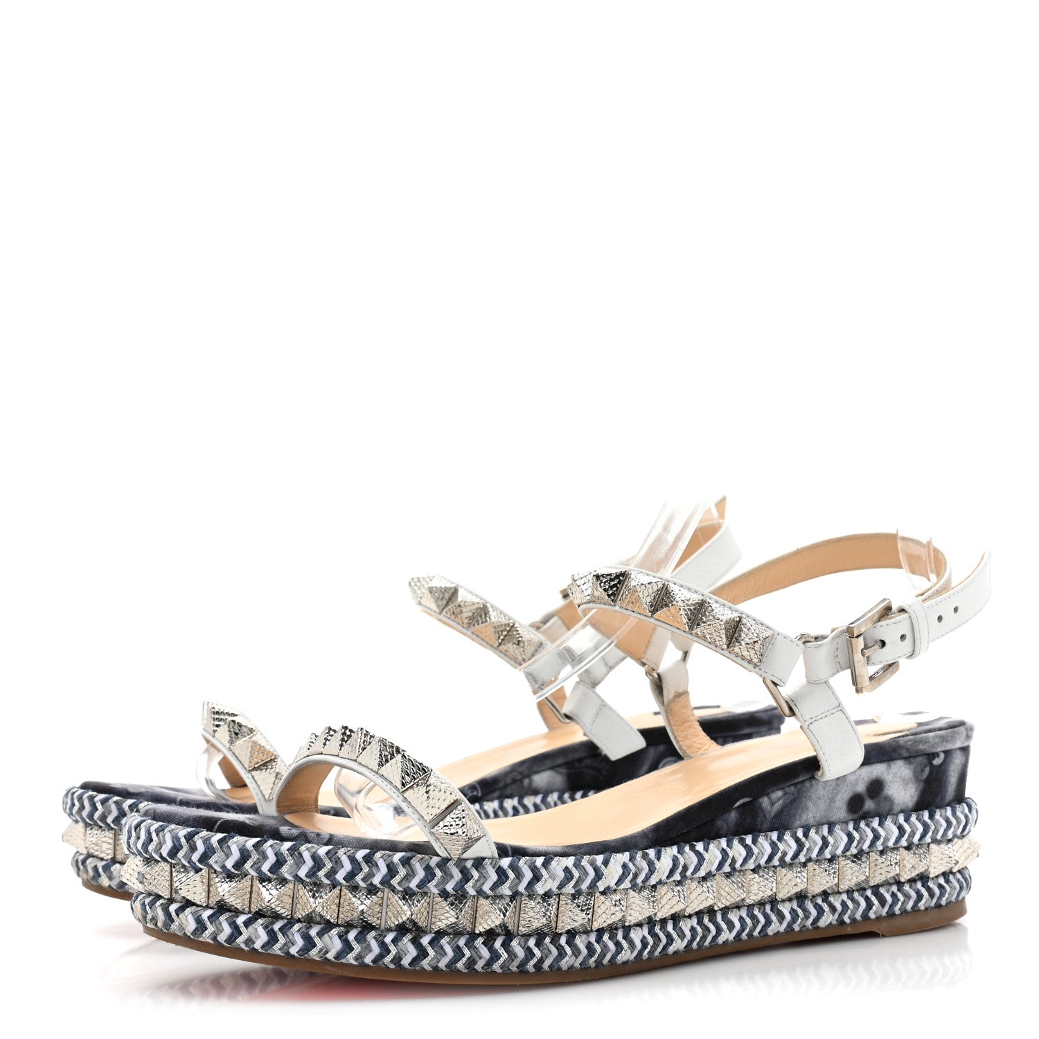 Christian Louboutin Calfskin Denim Tie Dye Punk Pyraclou 60 Platform Sandals 41 Navy Multicolor 3 of 10