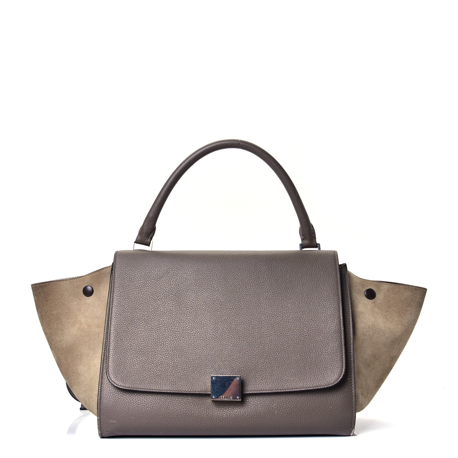 Celine Drummed Calfskin Suede Medium Trapeze Taupe 1 of 4