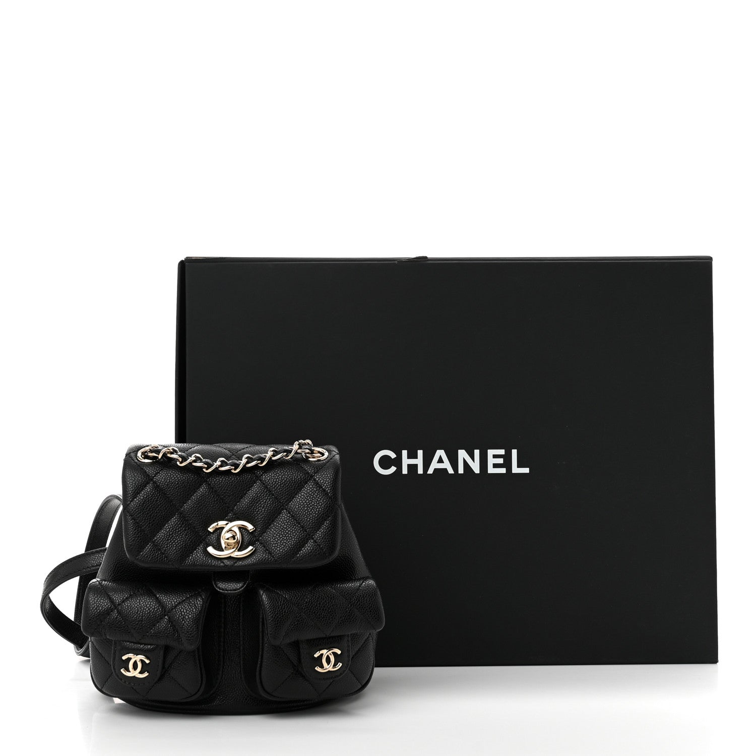 Chanel Shiny Caviar Quilted Small Duma Pockets Drawstring Backpack Black 11 of 11