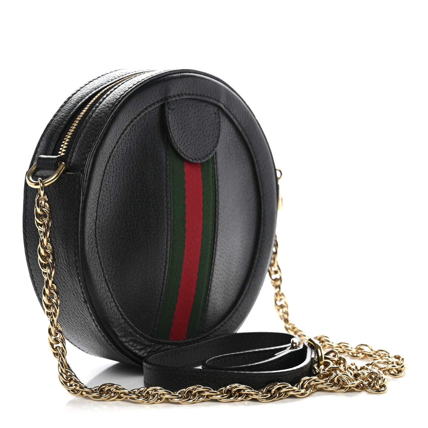 Grained Calfskin Web Mini Ophidia Round Shoulder Bag Black